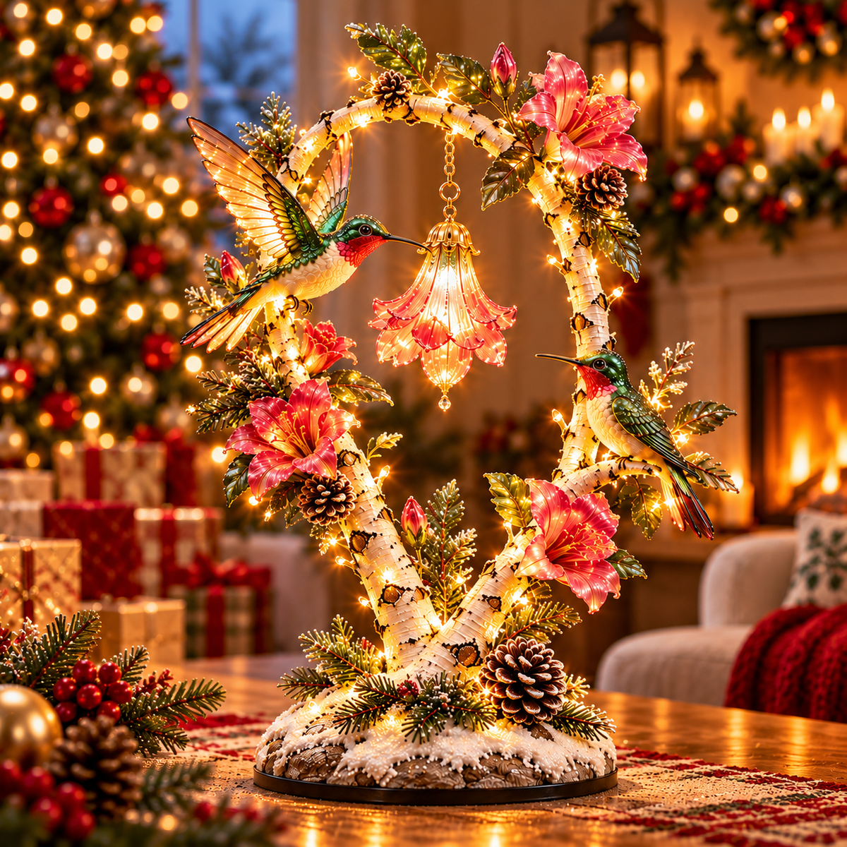 Hummingbird Garden Glow Tree with illuminated flowers and decorative branches
