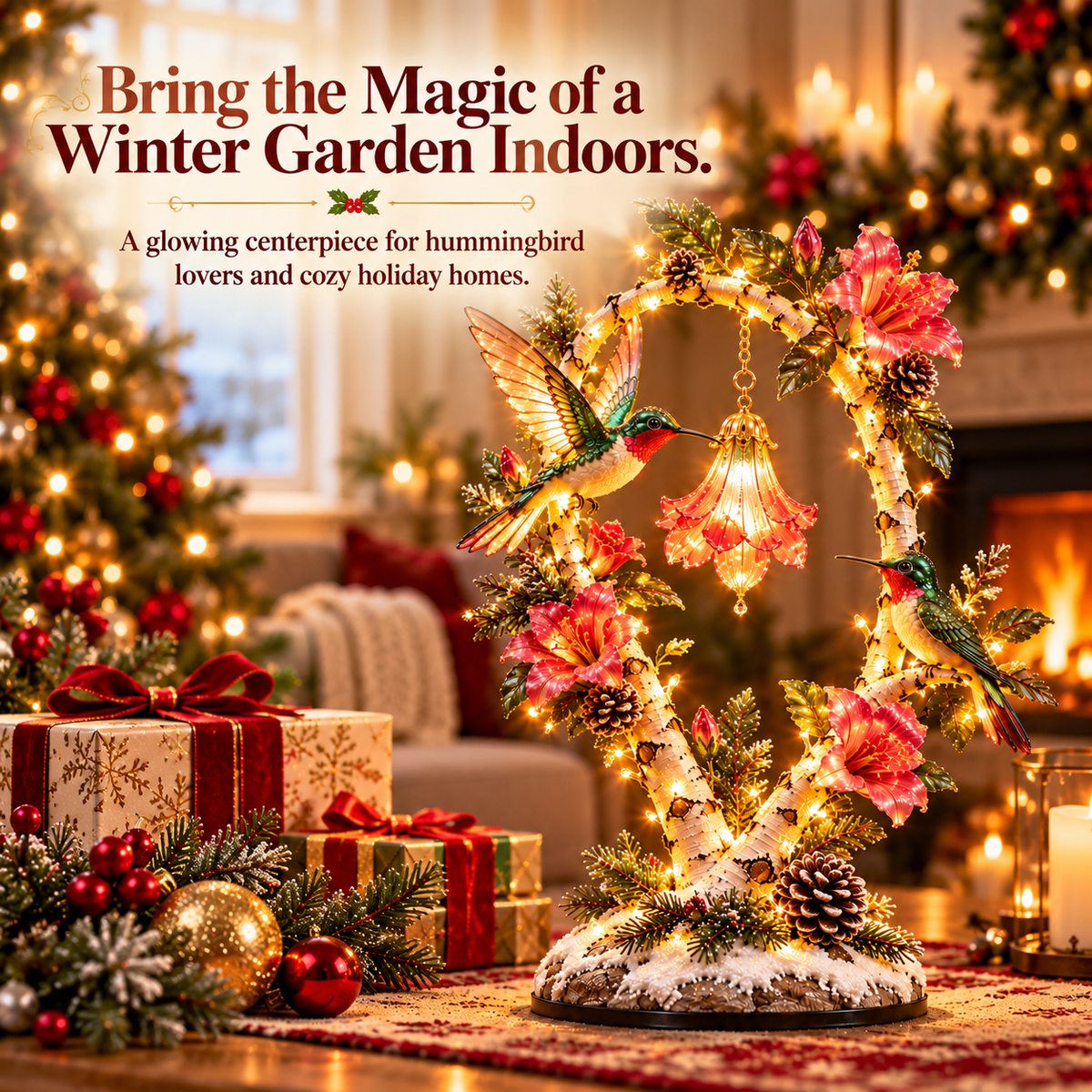 Hummingbird Garden Glow Tree creating a winter garden atmosphere