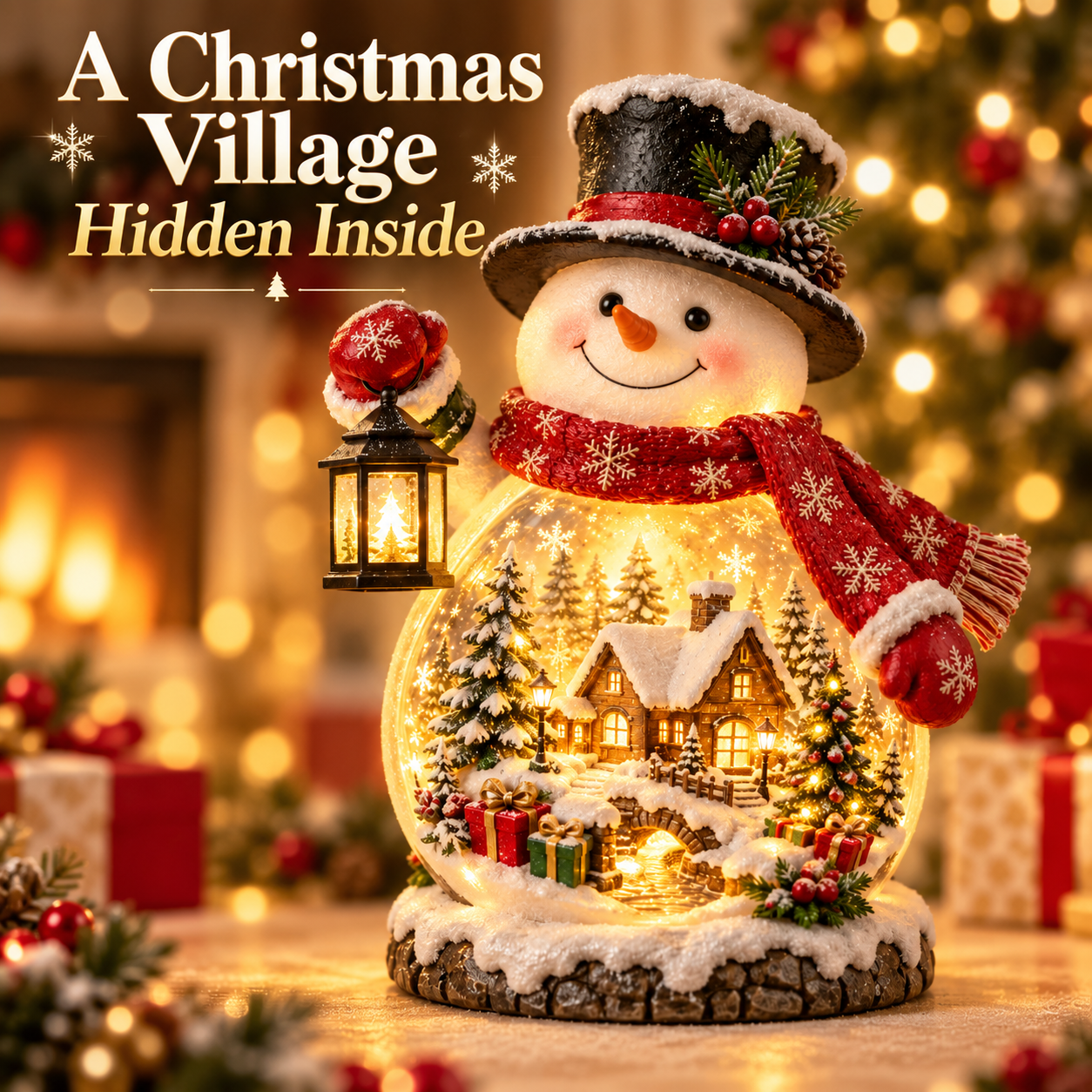 Christmas Village Snowman Glow with illuminated miniature holiday village