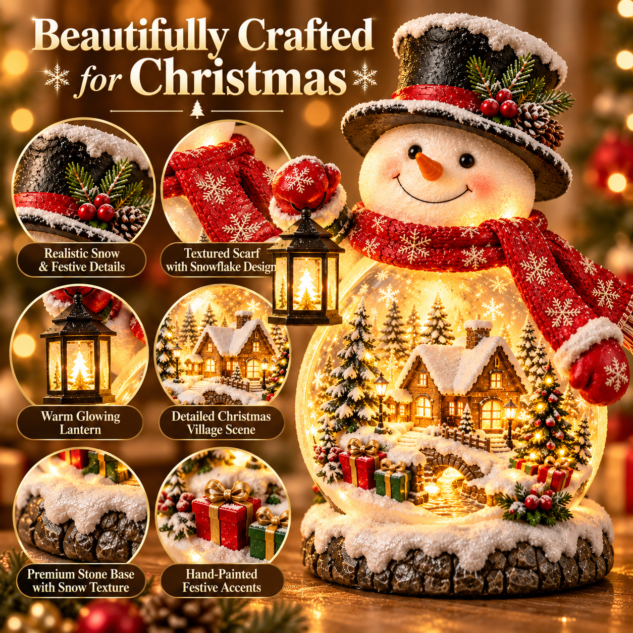 Close detail view of Christmas Village Snowman Glow holiday decoration
