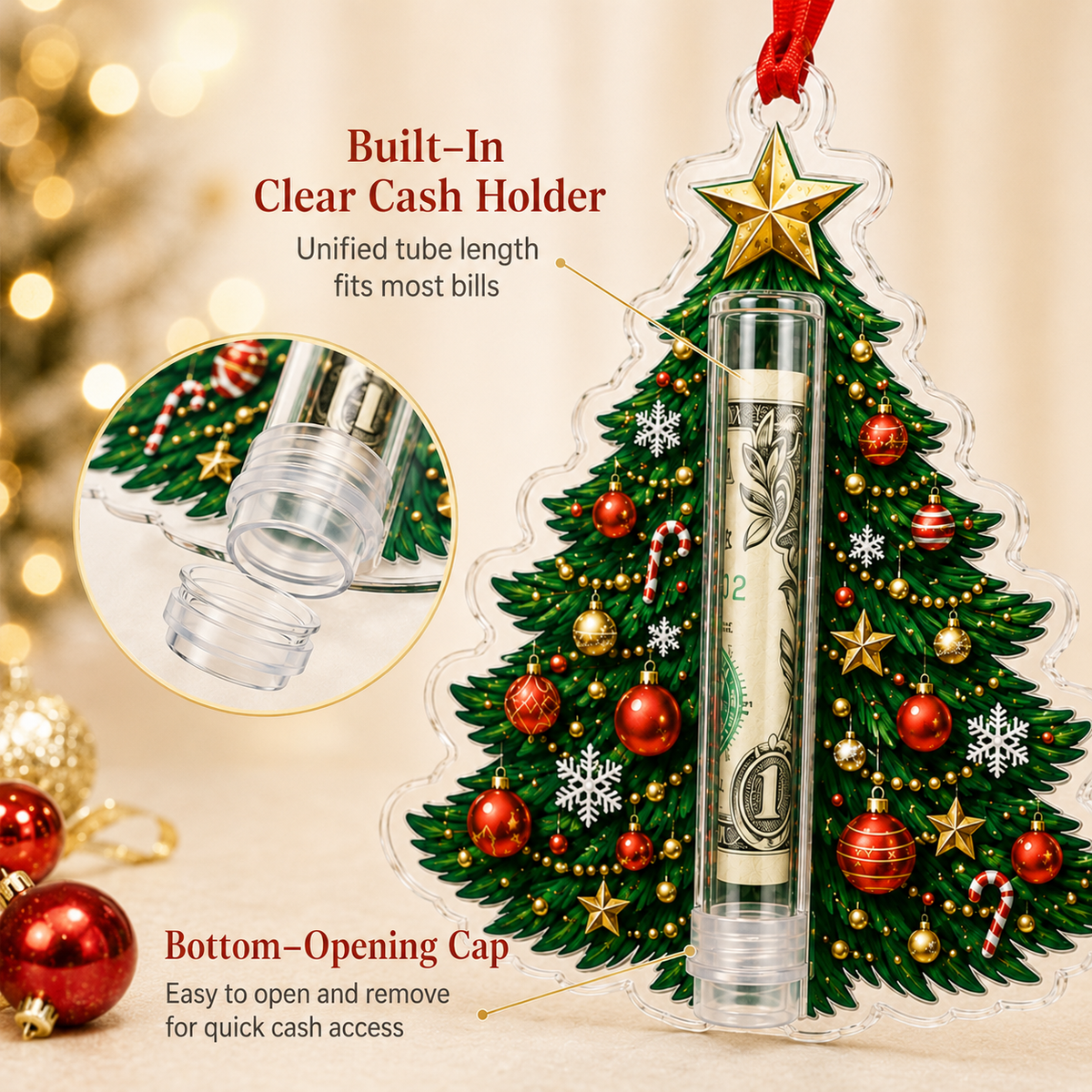 Built In Christmas Ornament Cash Holder