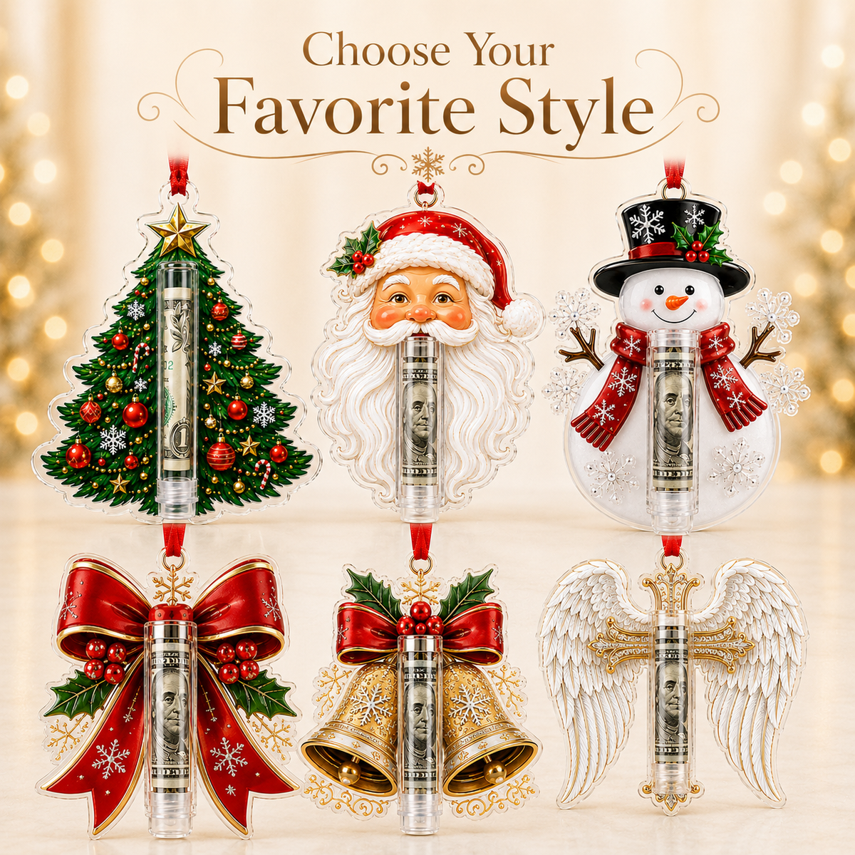 Christmas Cash Holder Ornament Styles