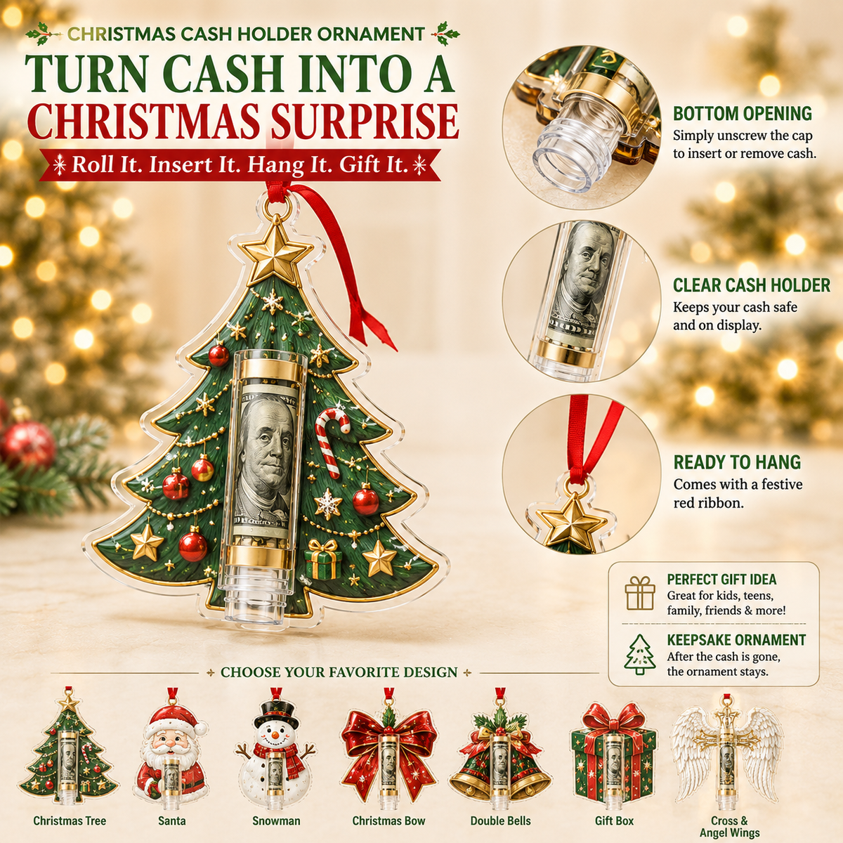 Christmas Cash Holder Ornament Gift