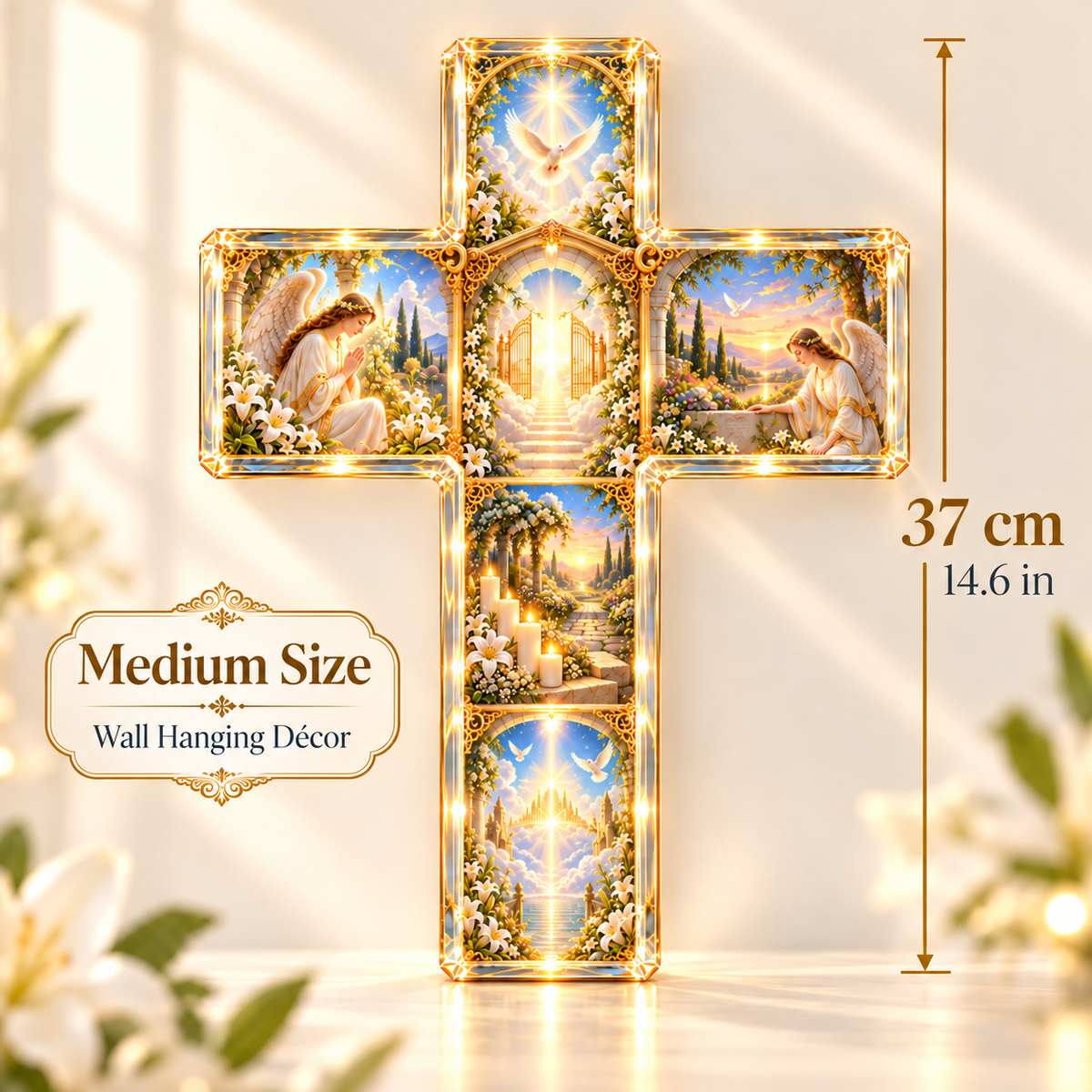 Heaven’s Garden Memorial Cross – Illuminated Remembrance Wall Decor