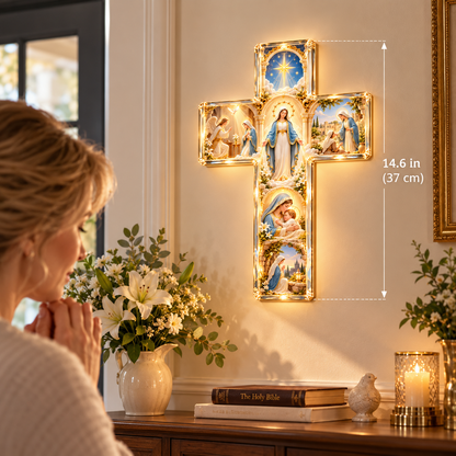 ✨ The Story of Mary in 6 Scenes™ – Illuminated Virgin Mary Cross Decor