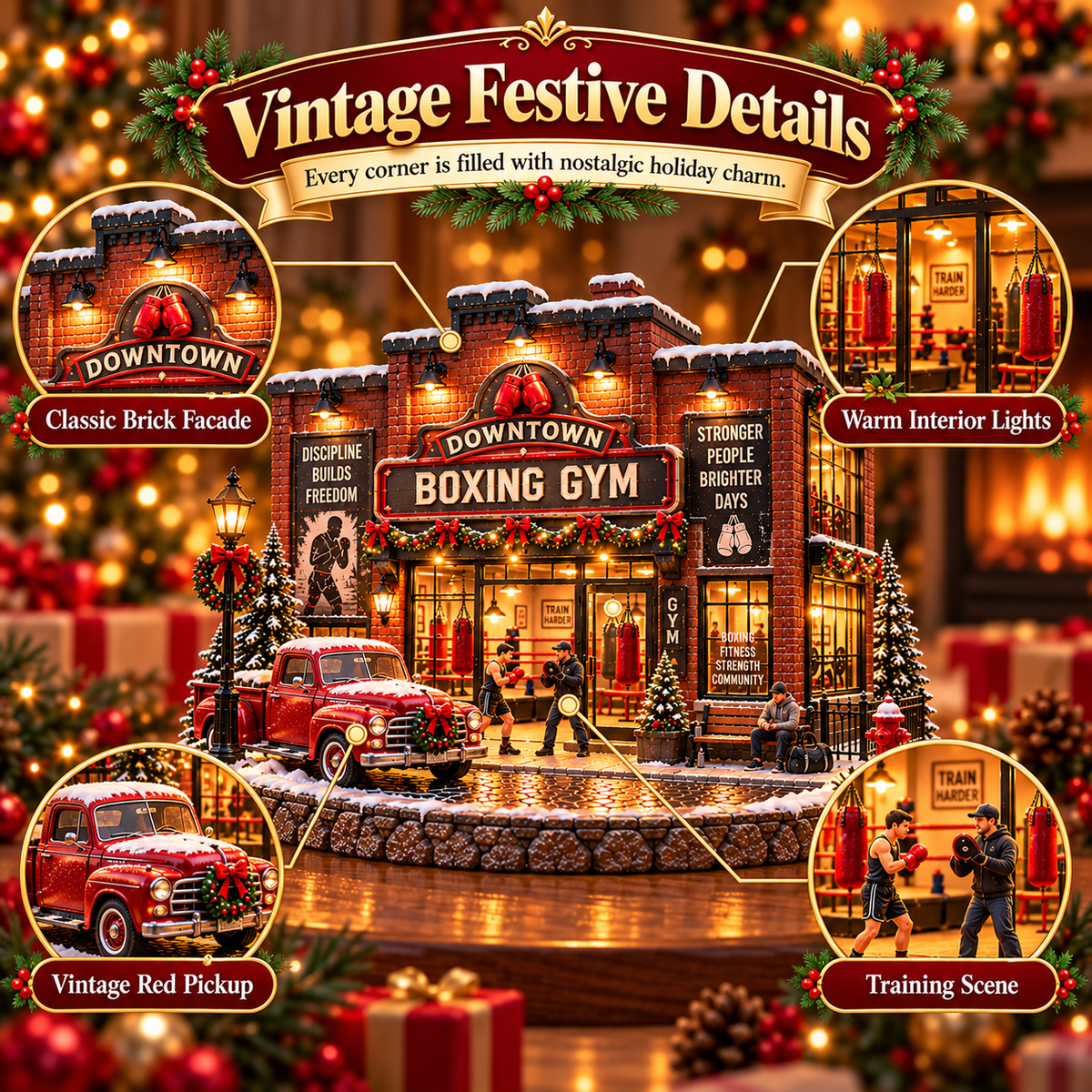 🥊❄️ Old-School Boxing Gym™ – Vintage Lighted Christmas Street Scene