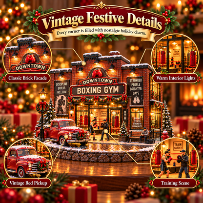 🥊❄️ Old-School Boxing Gym™ – Vintage Lighted Christmas Street Scene
