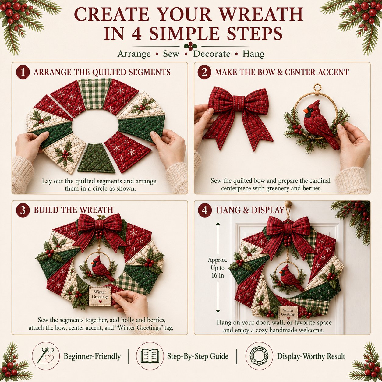 🎄Beginner-Friendly Christmas Fabric Wreath DIY Kit