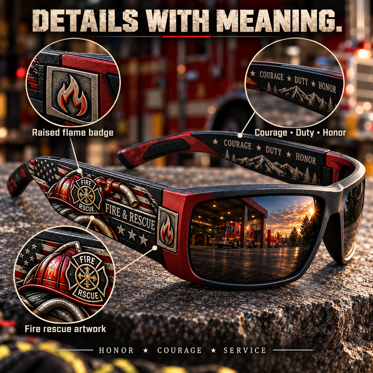 🚒🔥 Fire & Rescue Sunglasses – Courage in Action Tribute Shades