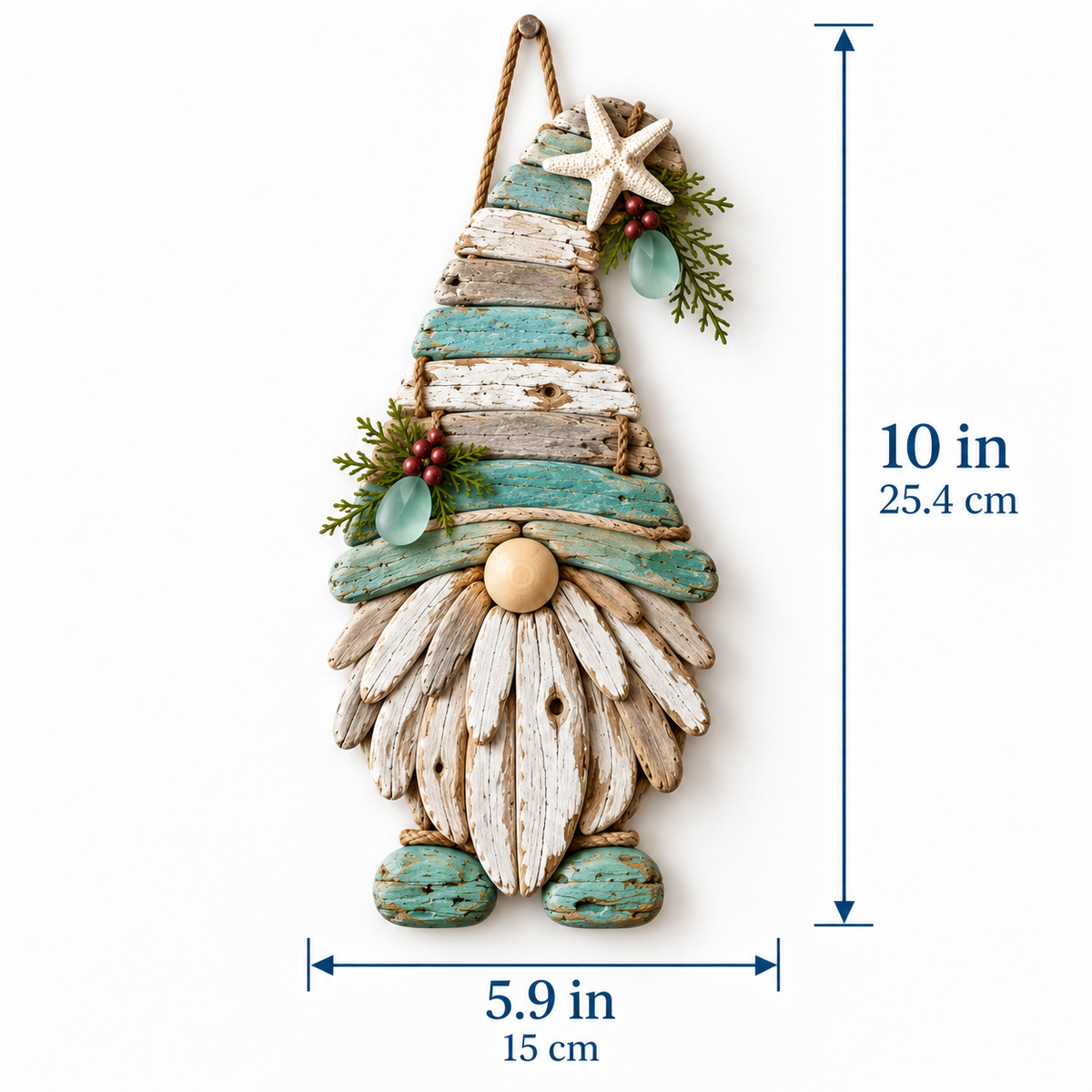 🌊🧙 Coastal Driftwood Gnome Wall Decor – Rustic Beach House Hanging Accent