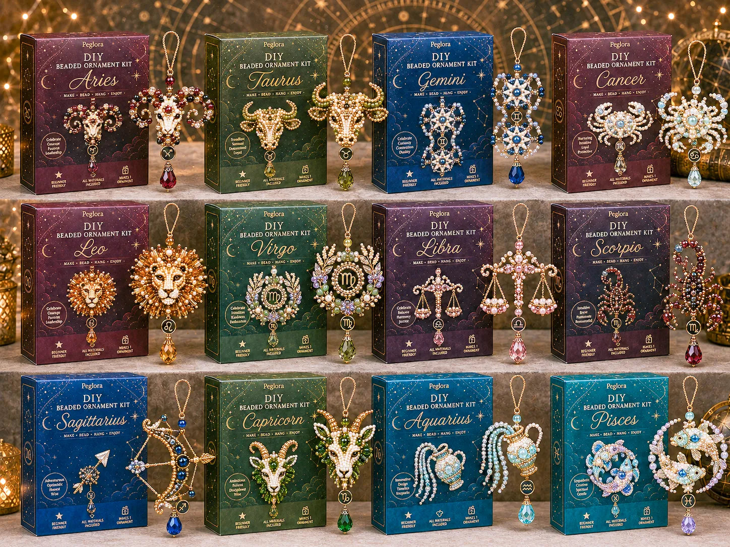 🌙 Beginner-Friendly Zodiac Blessing Beaded Ornament DIY Kit Collection