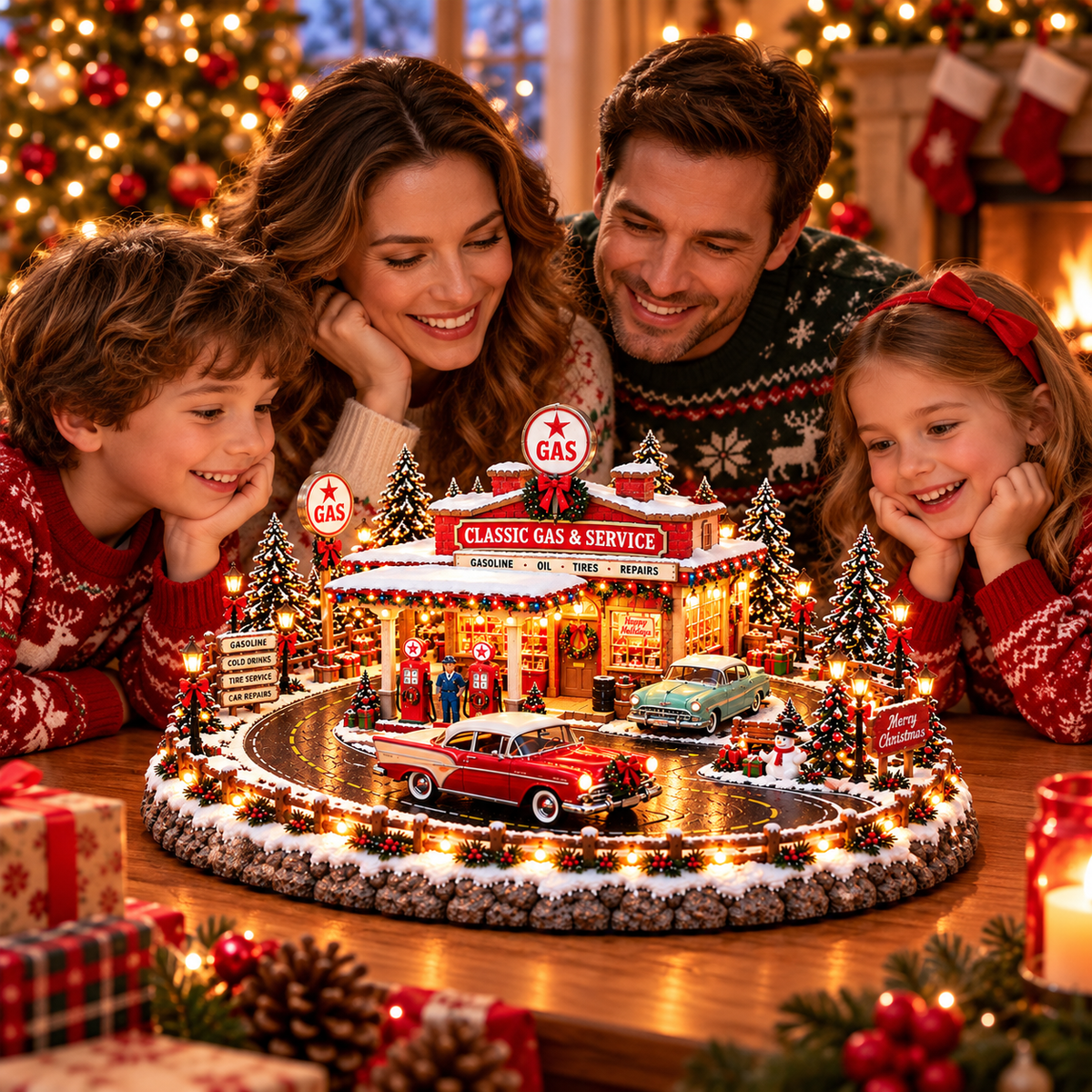 Family enjoying Christmas Car Village