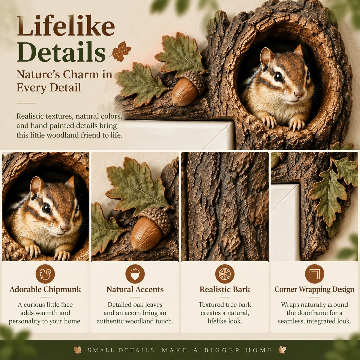 Woodland animal peeking over doorway