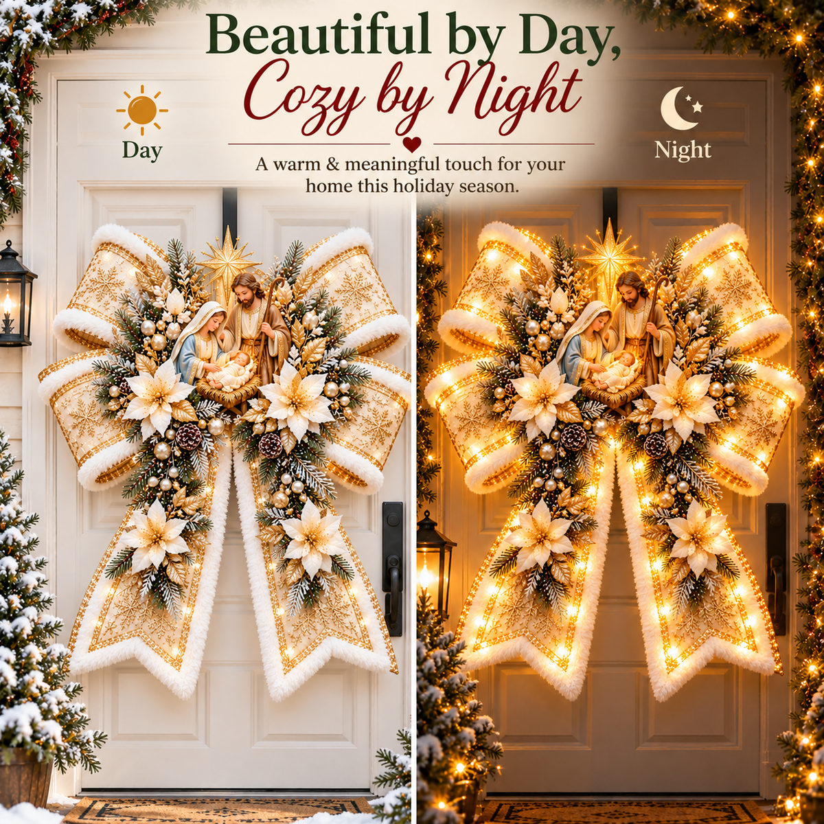 Christian Christmas Blessing Bow day and night comparison