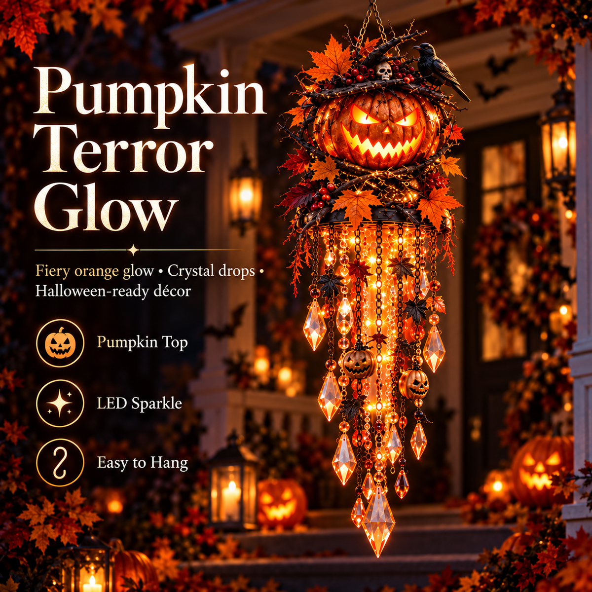 Pumpkin Terror orange Halloween glowing hanging light