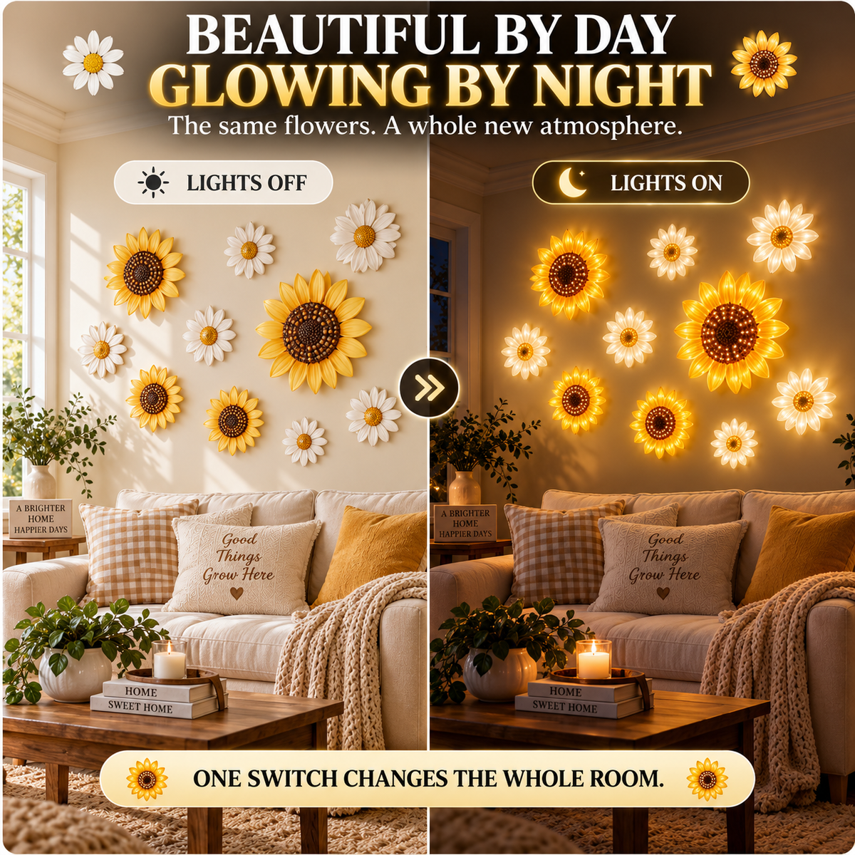 🌻 Sunflower & Daisy LED Wall Lights