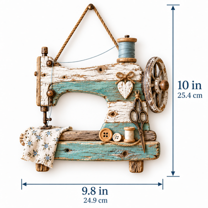 🧵🪡 Coastal Driftwood Sewing Machine Wall Decor – Rustic Sewing Room Hanging Accent