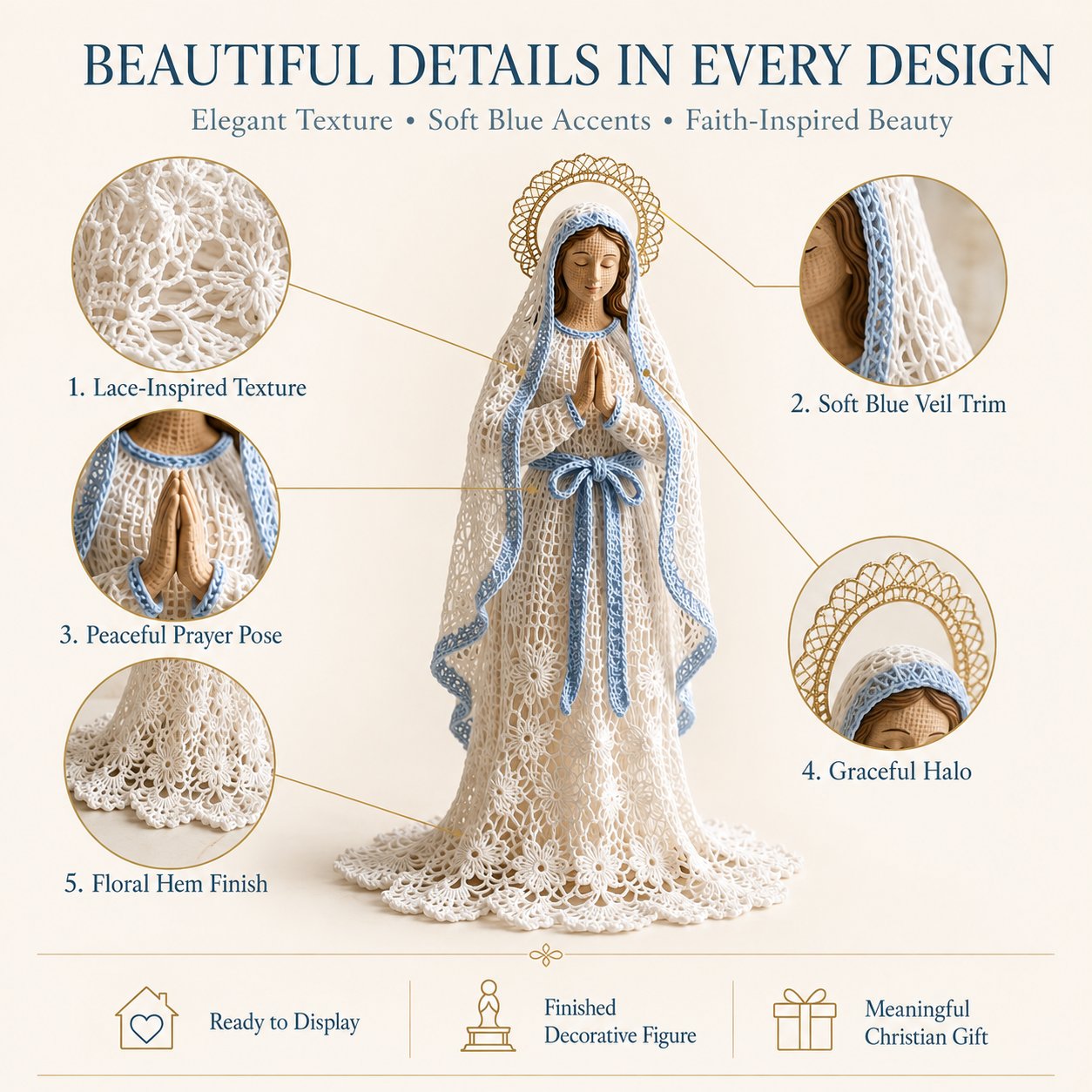 ⏳ Last Day 49% OFF – ✝️ Blessed Mother, Jesus & Guardian Angel | Lace-Inspired Faith Figure Collection 🤍✨