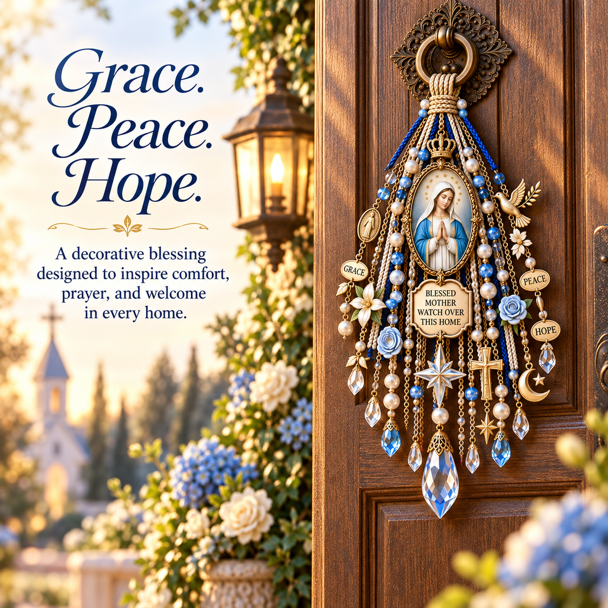 ✝️💙 Christian Door Blessing – Jesus & Virgin Mary Keepsake for Faith, Peace & Home