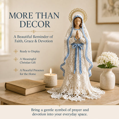 ⏳ Last Day 49% OFF – ✝️ Blessed Mother, Jesus & Guardian Angel | Lace-Inspired Faith Figure Collection 🤍✨