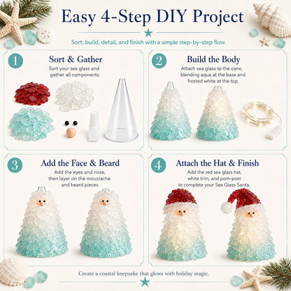 🔥Last Day 49% OFF – 🎅 Beginner-Friendly DIY Lighted Sea Glass Santa Christmas Decor Kit | Complete Kit with Sea Glass Pieces, Warm Fairy Lights & Step-by-Step Guide Included 💕