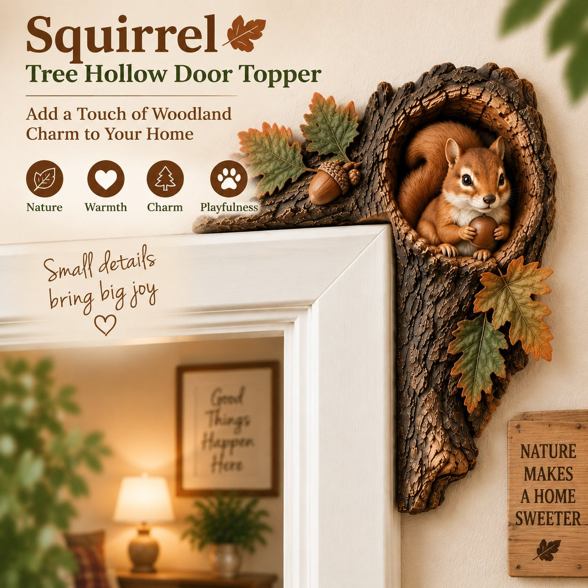 ⏰LAST DAY 50% OFF -🌿 Woodland Peekaboo Door Topper – 3D Tree Hollow Animal Doorframe Decor