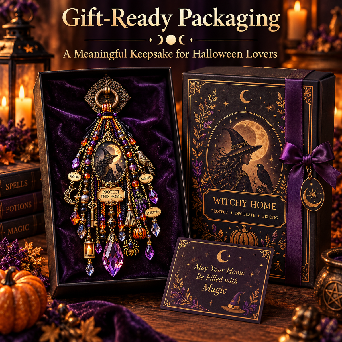 🌙 Halloween Mystic Moon Door Charm – Witchy Keepsake for Magic & Home
